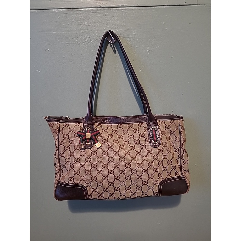 GUCCI Princy Sherry GG Canvas Leather Shoulder Tote Bag Brown Authentic Vintage - Picture 1 of 16